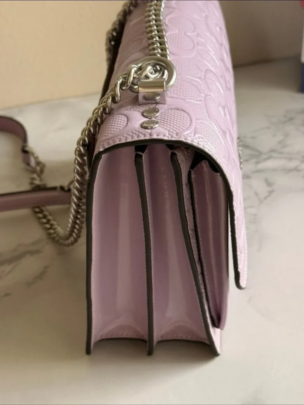 Coach Klare Crossbody In Signature Leather Silver/Light Violet and wallet